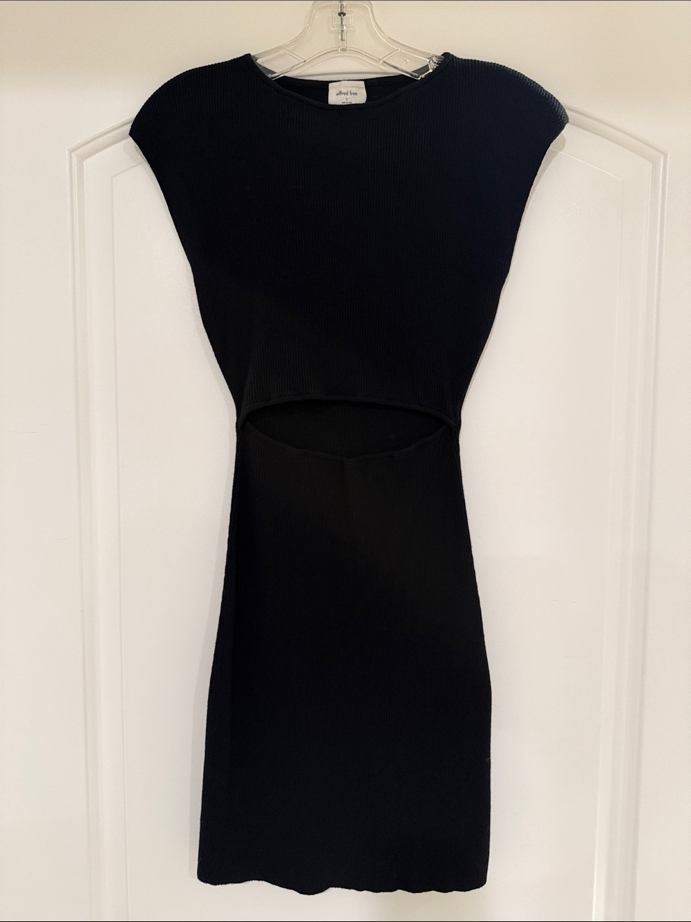 Wilfred Free by Aritzia Black Knit Bodycon Mini Dress with Midriff Cutout